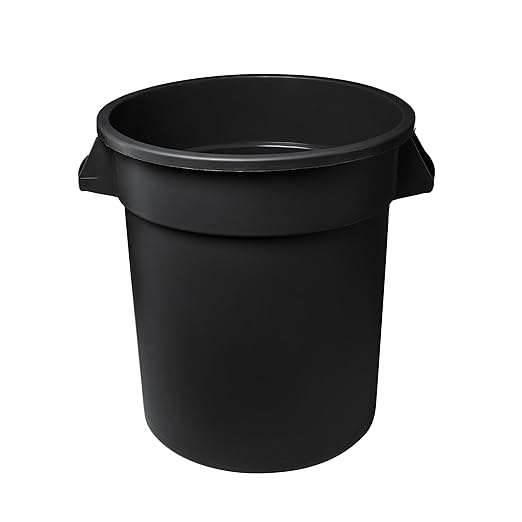 Feed and Seed Storage Container, 44 Gallon Black Round Commercial Trash Can/Ingredient Bin, Food Storage Plastic Bin, Use in Agricultural, Gardening, or Household