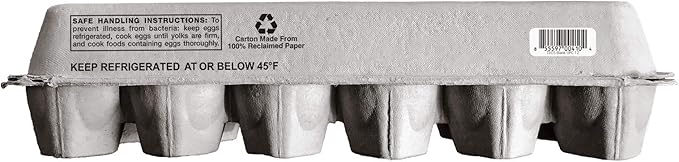 Blank 12-Egg Flat Top Paper Pulp Egg Carton with Nutrition Facts, Safe Handling Info, Optional UPC - 50 Pack