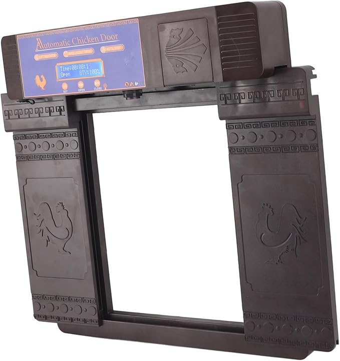 Automatic Chicken Coop Door, Solar Powered Timer IP45 with Infrared Anti Pinch Sensor, for Chickens Ducks Geese Poultry (Dark Brown)
