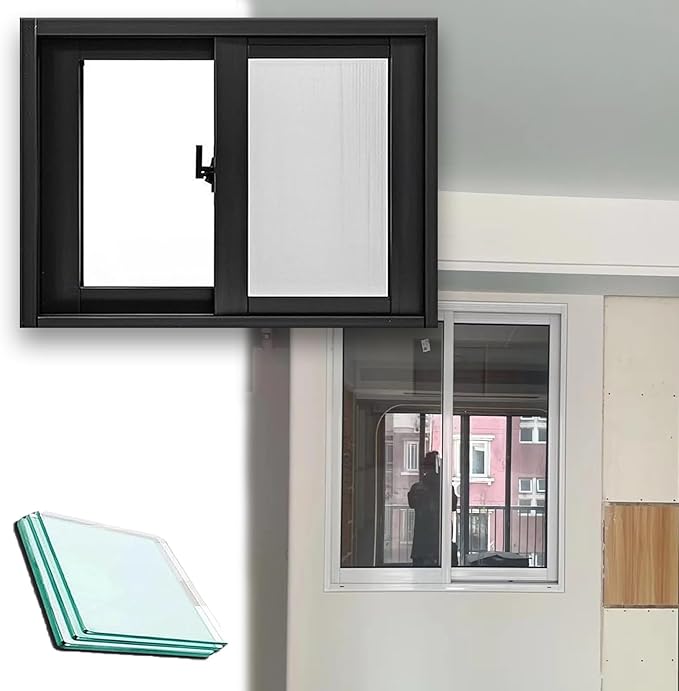 Black Mobile Home Window Replacement, 41x25in / 104x64cm Heavy Duty Small Lockable Ventilation Window, Aluminum Alloy Material, Featuring Double-Pane Insulated with Thermal Insulation Soundproof Glass