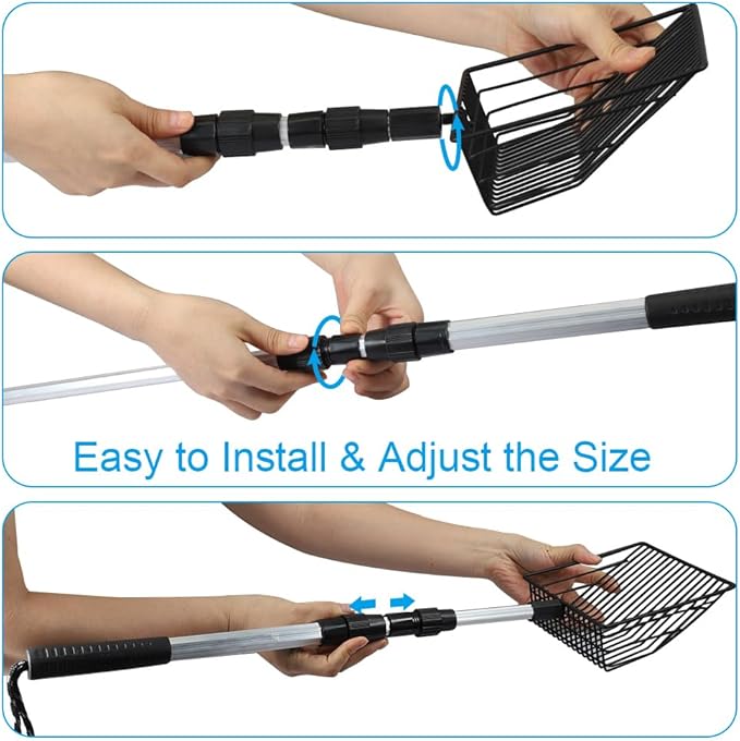 2 Pack Chicken Poop Scooper, Stretchable Litter Scooper for Chicken(22.4 to 42 Inch), Detachable Chicken Coop Cleaning Tools, Heavy Duty Poop Shovel for Chicken Coop Accessories