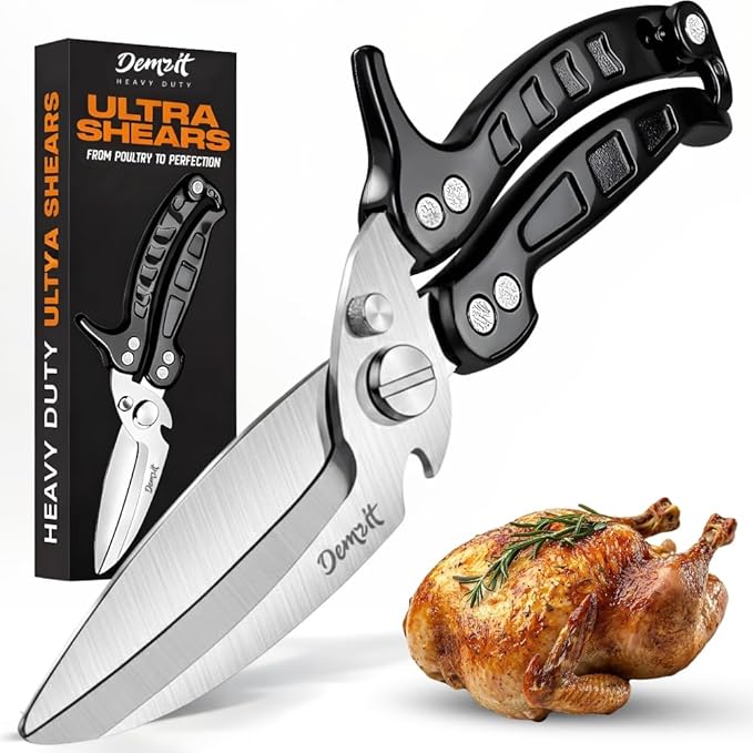 Poultry Shears Heavy Duty Professional, Kitchen Shears for Poultry,Turkey, Chicken & Bone Cutting, Multi-purpose kitchen Scissors Spring-Loaded, Dishwasher Safe, Meat Shear with Non-Slip Handle, Black