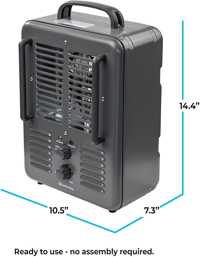 Comfort Zone Milkhouse Style Utility Space Heater with Adjustable Thermostat, Electric, Portable, 3-Prong Plug, Overheat Protection, & Tip-Over Switch, Ideal for Garage or Workshop, 1,500W, CZ798GR3