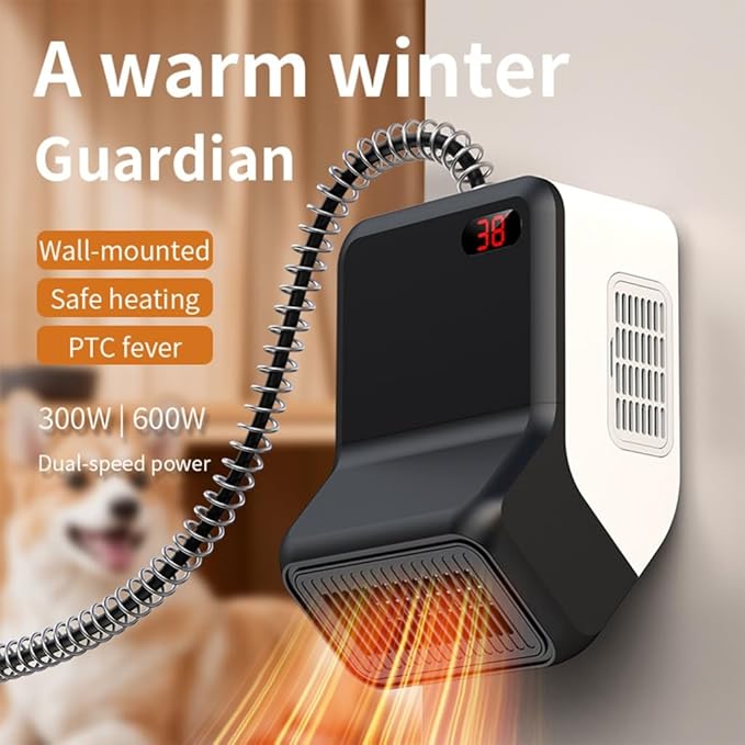 Dog House Heater with Thermostat, 300-600W 2 Heating Mode Pet Warmer, Wall-Mounted Design, Pet Heater with 6FT Anti Chew Cord and Safe Overheat Protection, for Dogs Chicken Coops Rabbits