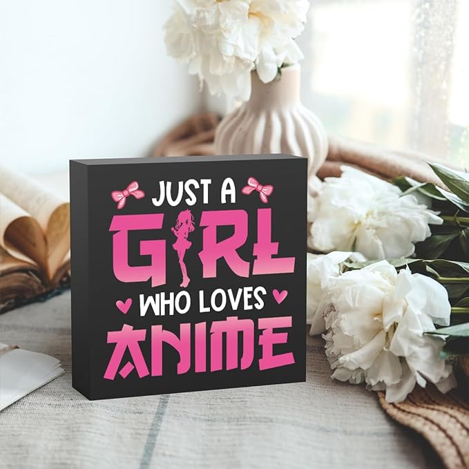 Anime Room Decor Anime Gifts for Girls Teen Girl Bedroom Decor Anime Party Decorations Anime Birthday Decorations Just a Girl Who Loves Anime, Wooden Box Decor for Home Bedroom Living Room Office