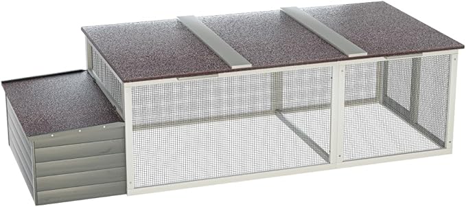 Large Wooden Chicken Coop with Nesting Box Weatherproof Asphalt Roof Walk-in Poultry Cage Secure Locks Metal Mesh Run for Backyard Farm (Gray-1)
