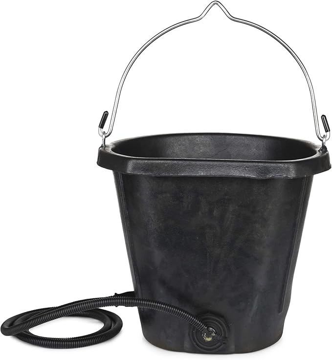 Farm Innovators FB-80R Rubber 3 Gallon Flat Back Heated Bucket with Metal Handle, Built in Thermostat, and Concealed Heating Element, 70 Watt