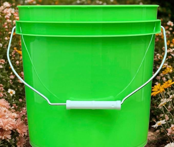 House Naturals 2 Gallon Food Grade - BPA Free Made in USA Buckets Lime Color pails with Screw On Gasket Lids (5, Lime - Black lids)