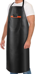 Waterproof Apron, Heavy Duty Extra Long Rubber Vinyl Apron with Pocket for Men, Adjustable Dishwasher Chemical Resistant Aprons for Dishwashing, Cooking, Butcher, Lab, Gardening