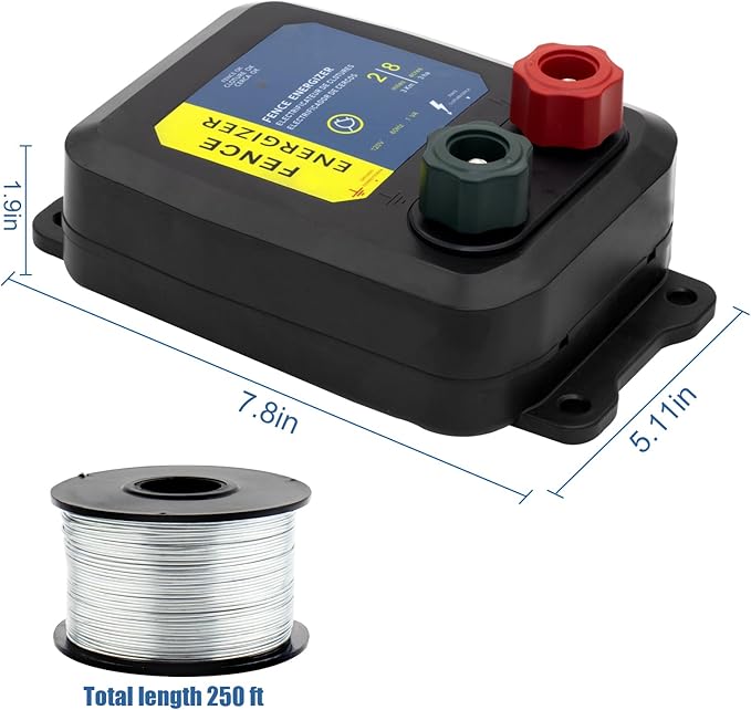 Electric Fence Energizer for Dogs Energizer PE2 0.10 Joule and Spool Aluminum Wire,Livestock Fence Chargers for Containing Dogs, Livestock and Preventing Wild Animals Intruding
