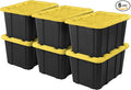 6-Pack Industrial Tote, 27 Gallon Stackable Plastic Storage Bins with Lids - Heavy-Duty Organizing Containers for Closet, Garage, Basement & Office，Black & Yellow