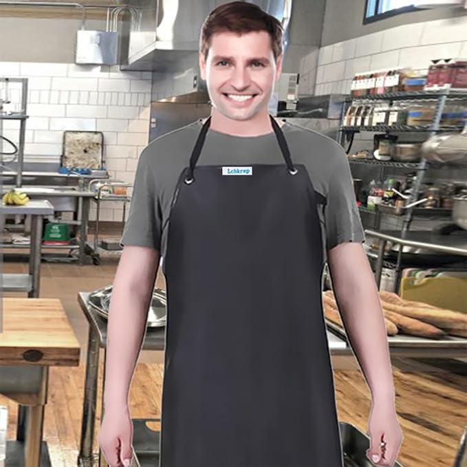 Lchkrep Men's Waterproof Apron Black, Lightweight Vinyl Aprons Rubber Apron for Dishwashing, Butcher apron