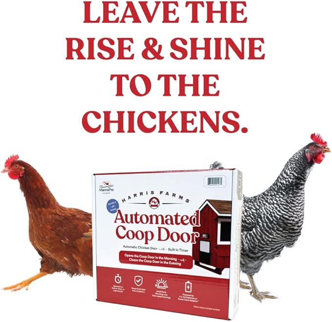 Manna Pro Harris Farms Automatic Chicken Coop Door, Auto Chicken Door for Backyard Coops, Battery Operated, Weather-Resistant, Easy Install Automatic Coop Door