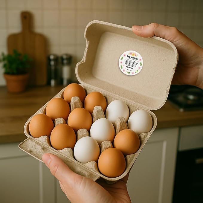 320 Pcs Egg Carton Labels, 2 Inch Pastoral Flower Style Eggs Handling Stickers Farm Fresh Laid on Sticker PET Adhesive Egg Packaging Sticker for Box Container Carton Farm Supplies