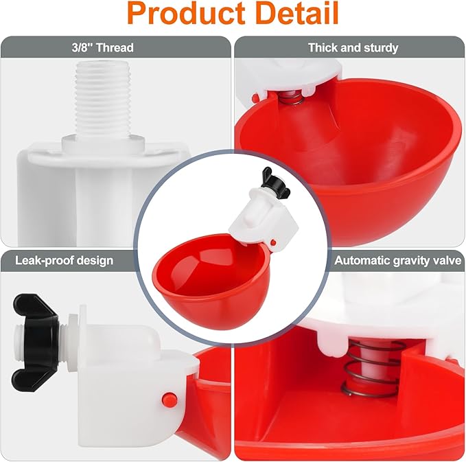 Automatic Chicken Waterer Cups, 6 Packs Large Chicken Water Feeder, Chicken Water Cups, Poultry Waterer Great for Duck, Chicken, Goose, Turkey, Bunny and Bird with Installing Drill