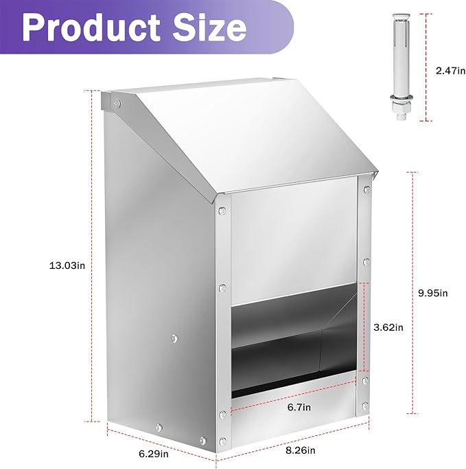 Stainless Steel Chicken Feeders 12 Lbs No Waste Poultry Feeder with Lid Weatherproof Metal Hanging Chicken Feeder, Coop Food Dispenser No Waste for Chicken & Duck