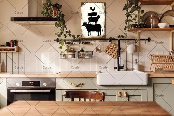 Vintage Rustic Farm Animals Metal Tin Sign Funny Stacked Cow Sheep Pig Chicken Poster Gifts For Animal Lovers Farmhouse Home Rustic 8x12 Inch