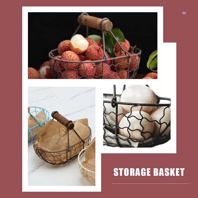 Zerodeko Oval Metal Wire Egg Basket Wire Fruit Basket with Handle Country Vintage Style Storage Basket Metal Basket Farmhouse Egg Collecting Basket for Kitchen or Living Room