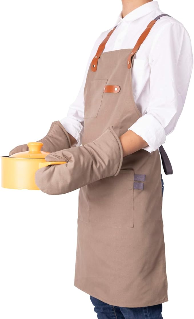 NEOVIVA Canvas Tool Apron for Men and Women with Pockets, Heavy Duty Cross Back Work Apron for Shop BBQ Woodworking