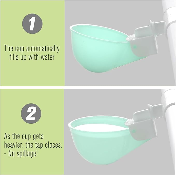 4PC Chicken Water Cups with PVC Tee Fittings for 1/2" Pipe, Automatic Chicken Watering System, Anti-Leak, Holds 50% More Water, Suitable for Chicks, Chicken, Duck, Quail, Birds, Turkey