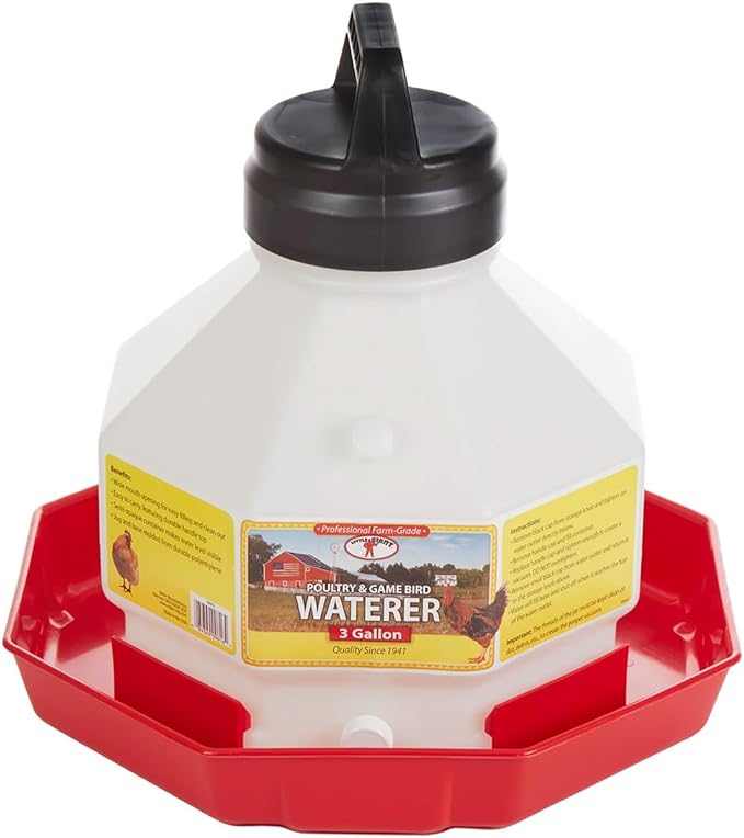 Little Giant® Plastic Poultry Waterer | Heavy Duty Plastic Gravity Fed Water Container | Easy to Fill | Snap on Jar | 3 Gallons