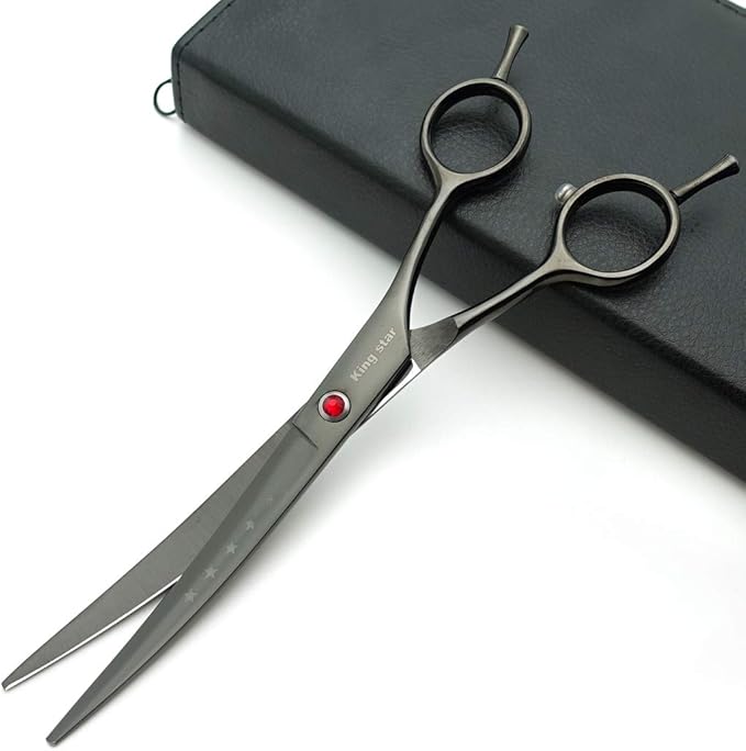 7.0in Professional Pet Grooming Scissors Set,Straight & Thinning & Curved Scissors 3pcs Set with Comb for Dog Grooming,A419 (Black-Grey)