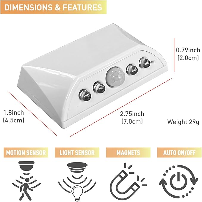White 2 Pack Motion Sensor Keyhole Light - Automatic on/Off Infrared LED, Suitable for Front Doors, corridors, Stairs in The Dark | 3-Way Installation（Magnetic Suction、Adhesive and Screw）