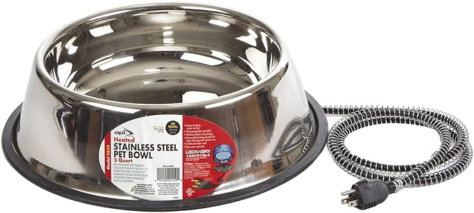 API® Heated Dog Bowl | No-Freeze Outdoor Stainless Steel Metal Thermal Heated Pet Bowl for Cats, Dogs, and Farm Animals | Made in USA (Stainless Steel, 5 Quart)