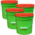House Naturals 2 Gallon Food Grade - BPA Free Made in USA Buckets Lime Color pails with Screw On Gasket Lids (4, Lime - Red lids)