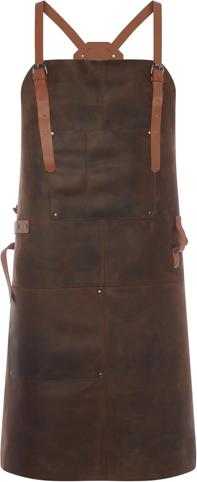 Theodore Premium Top Grain Leather Apron with Cross‑Back for Men & Women – 32.5″ × 24.5″ Heavy‑Duty BBQ, Cooking, Woodworking Apron with Two Large Tool Pockets