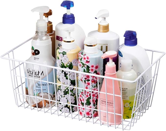 SANNO Large Freezer Baskets Metal Storage Organizer Bin Basket Wire Storage Basket for Kitchen Pantry Bathroom Set of 3 Large Metal Farmhouse Food Fruit Produce Organizer Bins