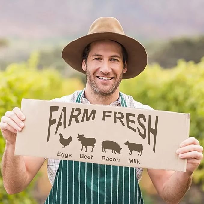 Farmhouse Stencils for Painting on Wood,Farm Fresh Market Reusable Painting Stencils,Large Farm Theme Stencils,Farm Theme Drawing Art Template for Farmhouse Craft Display Prints