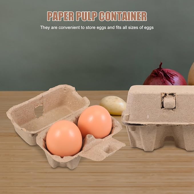 DOITOOL 25 Pcs 2 Count Egg Cartons Bulk, Natural Paper Pulp Chicken Egg Storage Containers Holder for Easter Party Kitchen Supermarkets Farm Market Display