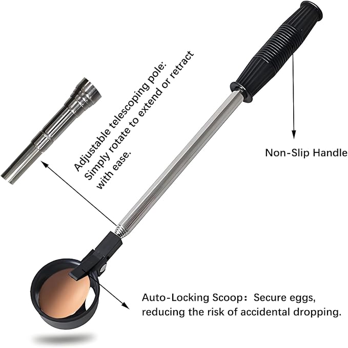 Egg Grabber Reacher Tool for Chicken Eggs Collector, Extender Reacher Grabber Pickup Tool for Chicken Coop, Farm, Poultry Nest, Chicken Coop Accessories Homesteading Essentials