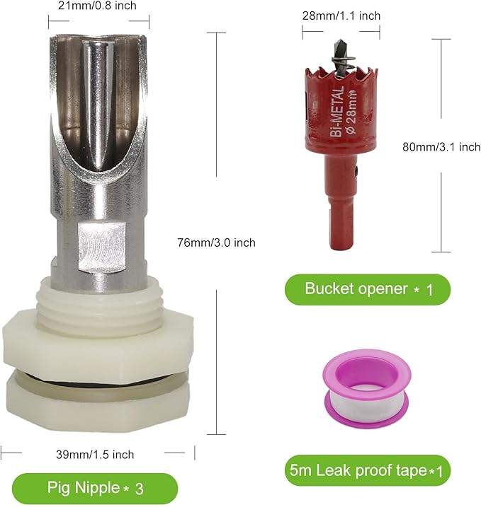 3 PCS Pig Nipple Waterer for Barrel Kit Automatic Pig Waterer System 1/2 inch Stainless Steel Pigs Drinker Feeder with Water Tank Connectors Hog Water Nipples for Sows Piglet (3pcs, one Size)