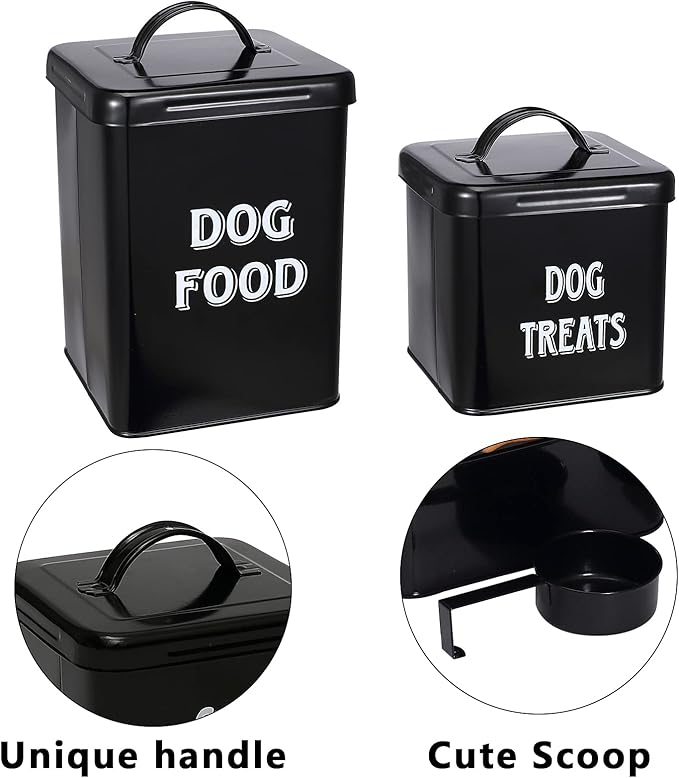 Morezi Dog Food Storage Container Farmhouse Pet Food Treats holder with Lid and Scoop, Perfect Sturdy Canister Tins for Kitchen Countertop, Shelf, Great Gift for Pet Owners - Dog Food - Black