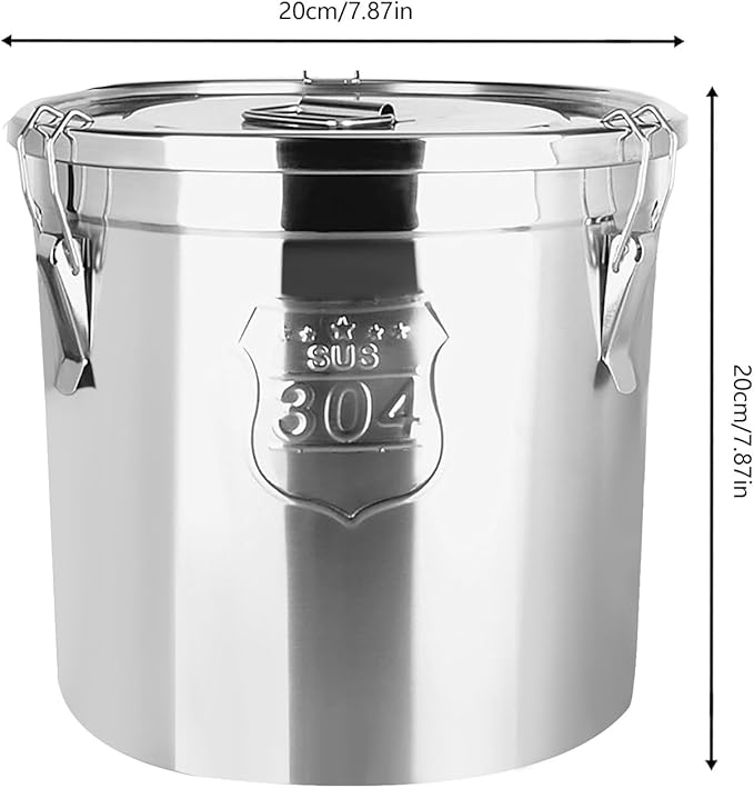 304 Stainless Steel Barrel Food Metal Pail Containers With Lid Handle, 5.27Qt Flour Rice and Grain Storage Containers Bucket Kitchen, Metal Canisters Bucket with Leakproof Lid and Lock Clips