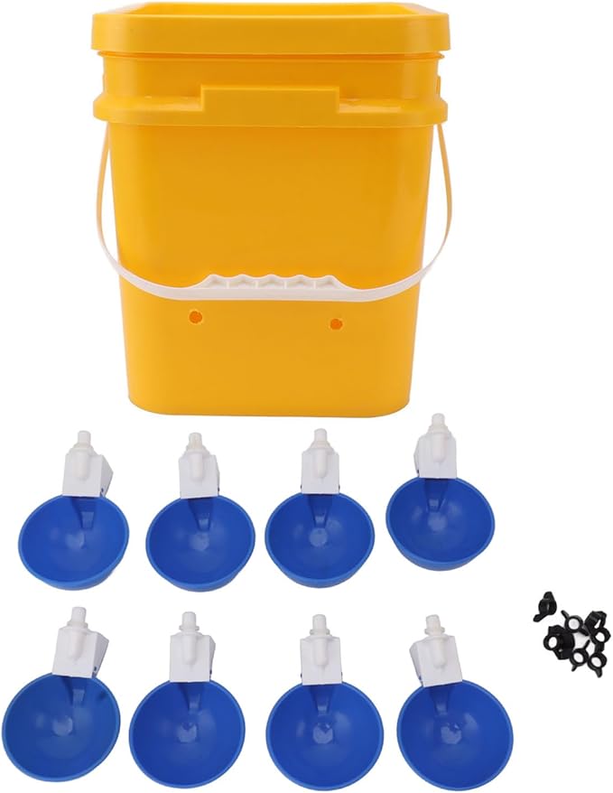 GLOGLOW Automatic Chicken Waterer Bowl, Durable Plastic with Gravity System, 12L Drinker for Chickens, Ducks and Other Poultry (Bucket + Bowl + Black Screws)