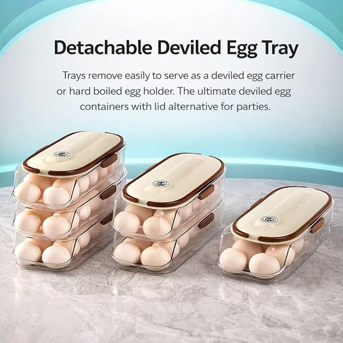3-Tier Egg Dispenser for Refrigerator, Rolling Egg Organizer with Time Tracker, Stackable BPA-Free Egg Container Holds 42 Eggs, Fresh Egg Holder for Countertop Storage