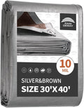 RAINDEWAY Tarps Heavy Duty Waterproof 30x40 Feet,10Mil Thick Multipurpose Large Tarp Cover with Metal Grommets and Reinforced Edges,Silver/Brown Tarp