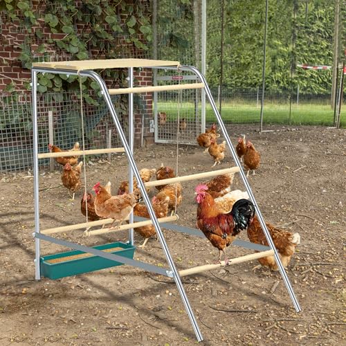 Chicken Roosting Bars with Swing and Drink Trough - 43.3'LX 19.3' W X 39.4' H, sliver, Galvanized Steel+Wood, Roosting Bars for Chickens in Coop by XINYI