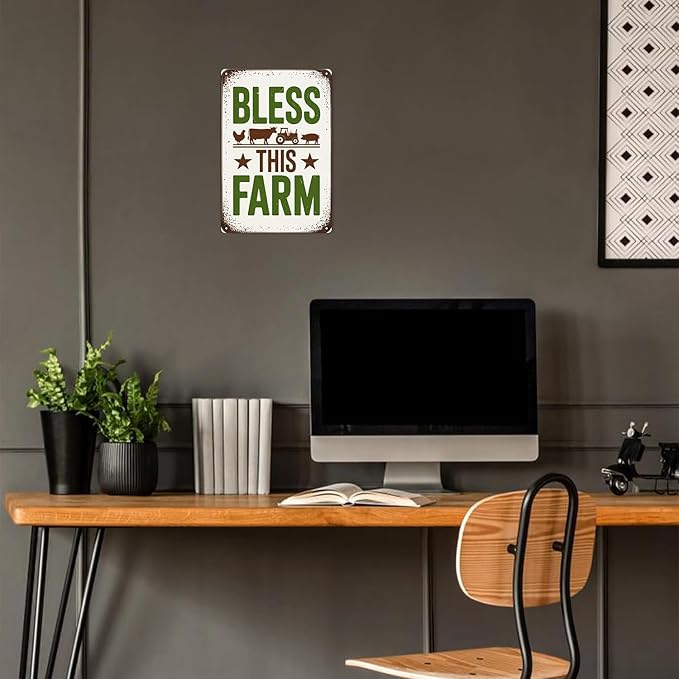 Bless This Farm Metal Sign Rustic Farmhouse Aluminum Metal Signs for Garden, Yard, Porch, Home Bedroom, Kitchen Decor 8 X 12 inch, Weather Resistant, Waterproof, Durable Ink, Easy to Mount