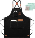 ZOMAO Chef Apron for Women Men with Large Pockets, Cotton Canvas Cross Back Waterproof Work Aprons for Kitchen Cooking Bib