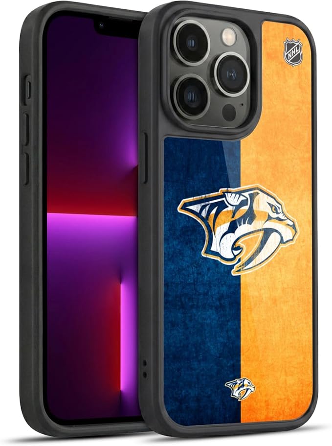Head Case Designs Officially Licensed NHL Half Distressed Nashville Predators Gel Armor Case [Military Grade Drop Protection] Compatible with Apple iPhone 13 Pro
