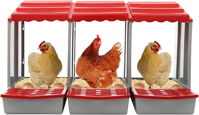 Chicken Nesting Boxes 3 Compartment PP Nesting Box with Inclined Nesting Boxes & Vented Holes Wall Mount Chicken Laying Boxes for Chicken Coop (Red)