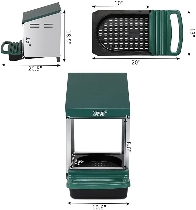 Chicken Nesting Boxes, Single Roll Out Poultry Brooder Box with Plastic Basket, Strong and Durable Single Compartment Chicken Laying Box, Perch Cover for Hen, Chicken Coop (Green)