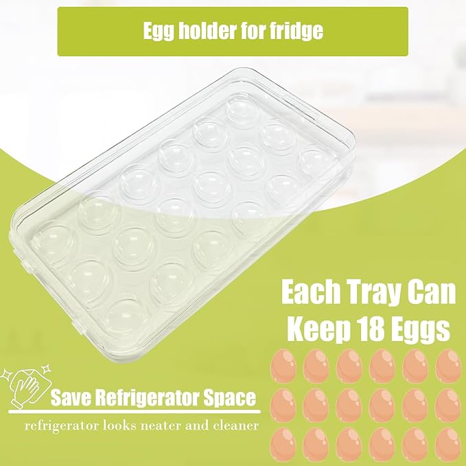 Egg holder for fridge - deviled egg containers with lid, Clear Stackable Plastic Egg Holder, Space-Saving 36 Egg refrigerator Organizer (Clear, Pack of 02)