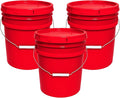 5-Gallon Bucket with Airtight Lid – Made in USA, Food Grade BPA Free Plastic, Heavy Duty Multi-Use, Metal Handle with Grip, Stackable Storage – Red, 3 Pack