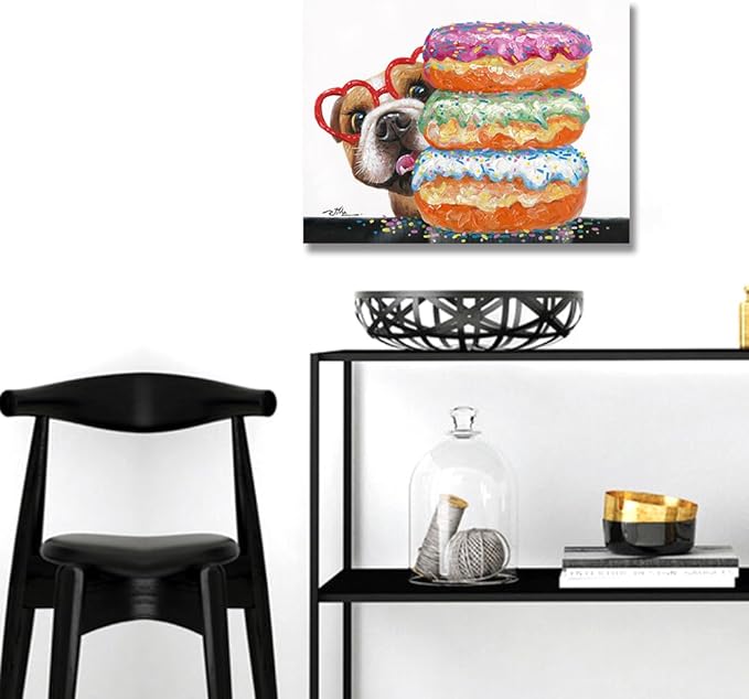 Yidepot Dog Kitchen Pictures Wall Decor - Cute Donut Animal Posters for Diningroom Dog Decorations 12"x16"