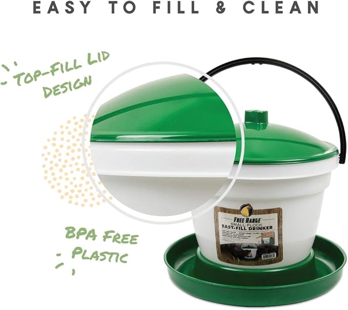 Harris Farms Large Flock Easy-Fill Poultry Drinker, Made with BPA-Free Plastic, Top Fill Design, 6.25 Gallon